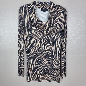 Karen Kane Animal Print Stretchy Cowl Neck Long Sleeve Tunic S